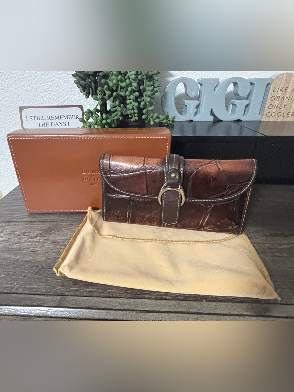 Vintage Dooney & Bourke Croc-Embossed Leather Wallet with Box & Dusty